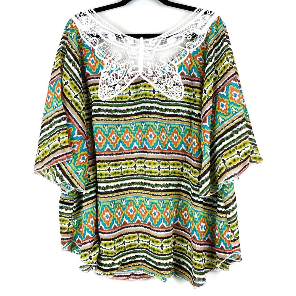 Unique Spectrum Lace Butterfly Back Blouse Plus